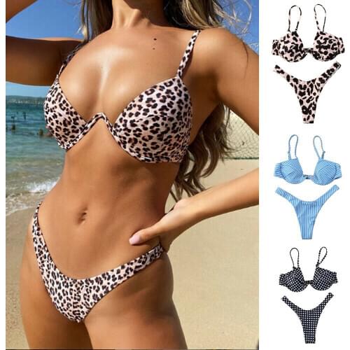 2020 Swimsuit Sexy V-bar Underwired Women Bikini Swimwear Two-piece V Shape Wire Bikini Set Bather Bathing Suit Swim For Female