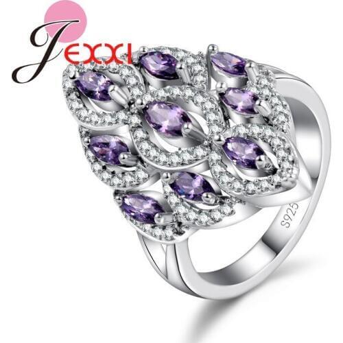 925 Sterling Silver Ring Luxury Romantic Style Embellished With Purple Crystal Stone Cubic Zirconia For Women Wedding Party