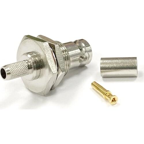 1pc BNC Female Jack with Nut Bulkhead RF Coax Connector Crimp for RG58 RG142 LMR195 Cable Straight Nickelplated NEW