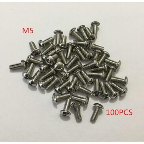 100pcs Stainless steel round head hex socket screws M4*5/6/8/10/12/14/16/18/20/25-70 mm Round head bolts mushroom head bolt
