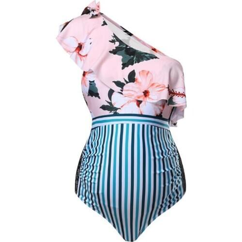 Patchwork Dew shoulder Maternity Swimwear Falbala one-piece Swimsuit for pregnant Beach Bathing Ruffles Beachwear Tankinis 2020