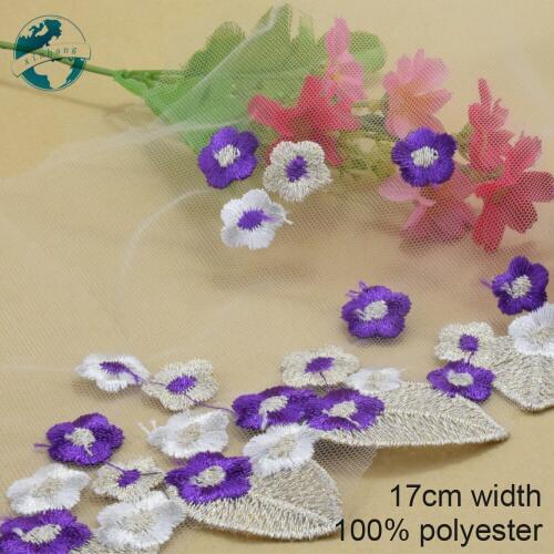 3yards 17cm width purple embroidery sewing ribbon guipure african lace fabric trim warp knitting DIY Garment Accessories#3828