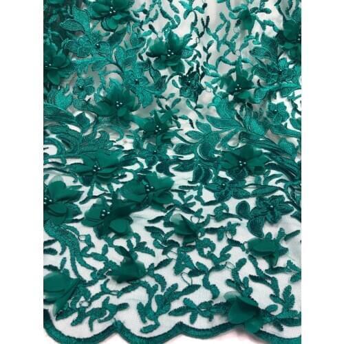 5yards/pc) high quality emerald green African tulle lace fabric French net lace fabric with embroidery and 3d flowers FL3952