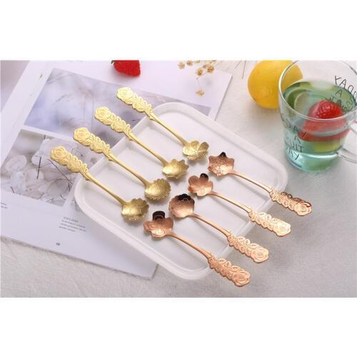8pcs/set Stainless Steel Flower Spoon with Rose Handle Gold Rose Gold Coffee Stirring Spoon WB423