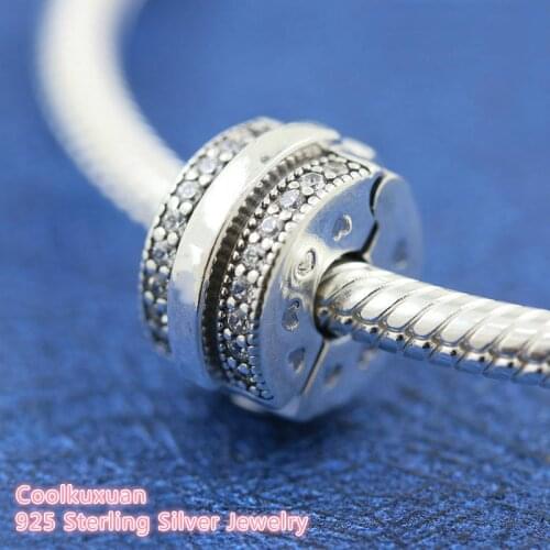 Winter 100% 925 Sterling Silver Sparkling Pave Lines & Logo Clip Charm beads Fits Original Pandora bracelets Jewelry Making