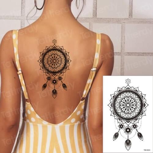 Black Mandala Flower Dream Catcher Back Arm Temporary Tattoo Sticker Girl Art Tattoo Henna Tattoo Hand Rose Tattoo party gift