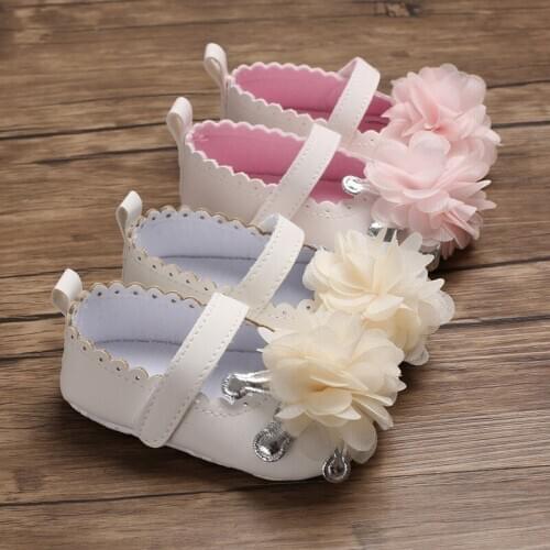 Baby girl artificial PU flower toddler shoes newborn christening ceremony baptism baby shoes