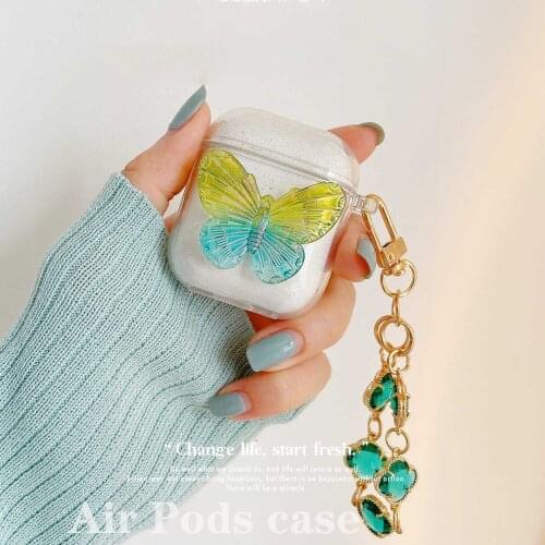 For AirPods Cases AirPods PRO case luxury Glitter cute Korean butterfly key chain Pendant Protective Cover for air pods 2 case