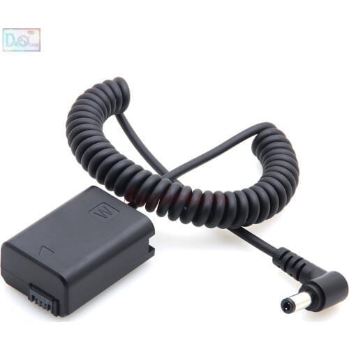 NP-FW50 FW50 Dummy Battery Pack Coupler Adapter with DC Male Connector Power Coiled Cable for Sony A7 II A6500 A6400 A6300