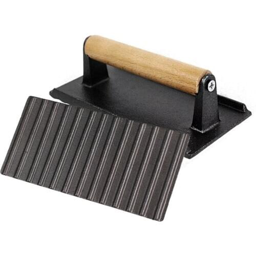 BBQ tool Cast iron Wooden Handle Steak Plate Professional Meat Press Grill Fried meat squid Fried steak barbecue pressure plate