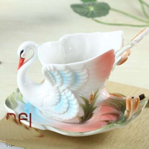 Exquisite Swan ceramic coffee cup Pretty Camouflage animal black tea cups Swan Beautiful Crafts