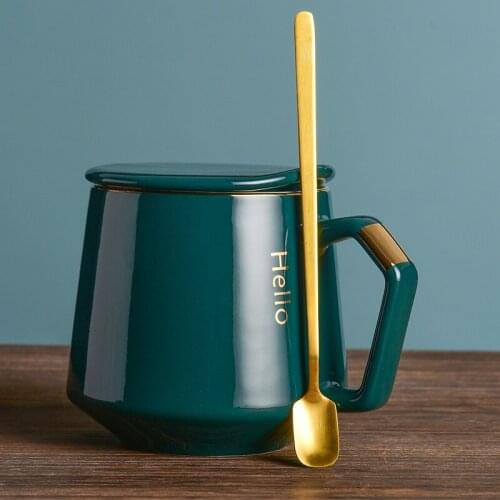 JIA-GUI LUO Ceramic 360ML Coffee Cups Cups Coffee Cup Set China Ceramic Set Mug Spoon with Lid Breakfast Cup G052