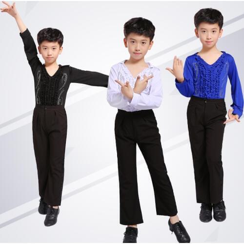 Boy Professional Ballroom Latin Salsa Cha Cha Dance Competition Costume Set Shirt Top Pants for Kid Dancing Outfits Clothes Wear