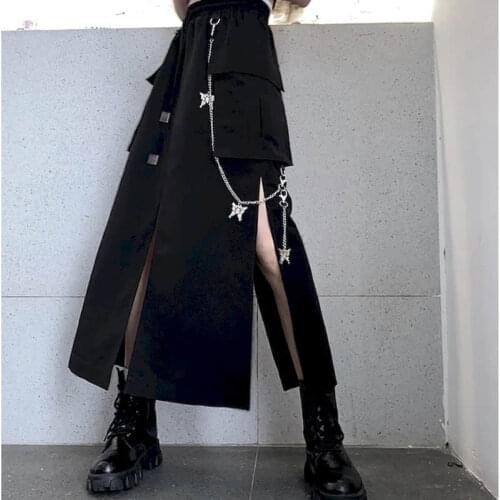 Punk Style Skirt Suit 2021 New Summer Fashion Streetwear Set Korean Black Slim Shirt Top + Mid-length Skirt Two-piece Cool Suits