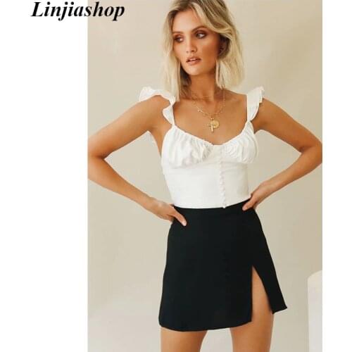 Sexy casual crop top white black summer camis high waist elastic fabric v neck backless female tank tops