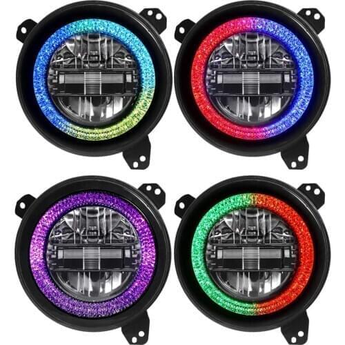 9" Inch Halo LED Projectors Round Headlights RGB Bluetooth Control With High/Low Beam DRL Function for Jeep Wrangler JL 2018