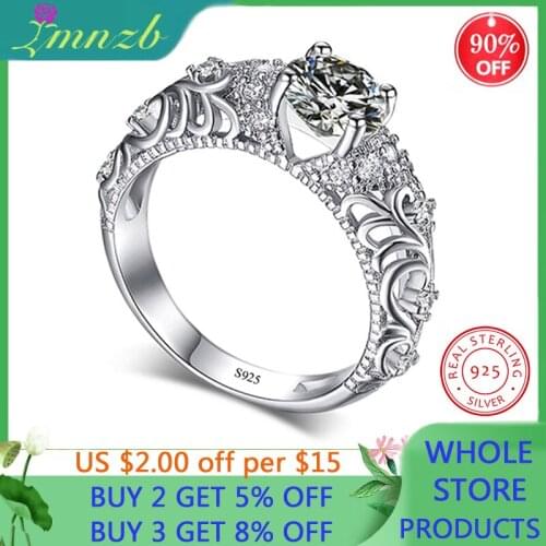 LMNZB Classical Baroque Style 1ct 6mm Round Sona Diamond Ring Genuine 925 Solid Silver Wedding Ring Jewelry For Woman Gift LR041