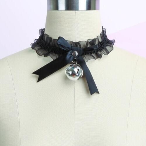 Lolita Pendant Bow Knot Bell Choker Necklace Sexy Lace Kawaii Women Gothic Simple Lovely Jingle Collar Dress Girls Party Jewelry