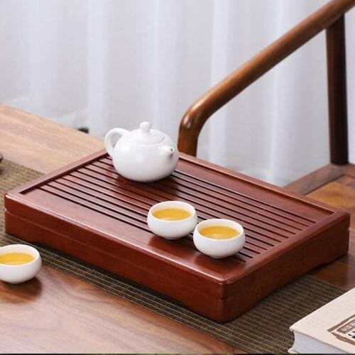 Household Solid Wood Rosewood Small Rectangular Tea Tray Kung-Fu Tea Set Bamboo Tea Table Water Storage Type Drawer Type