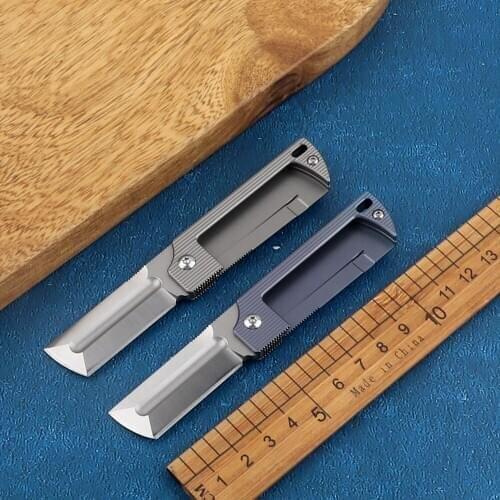 Mini rocket hanging key folding knife D2 blade titanium alloy handle outdoor tactical camping survival hunting knife razor