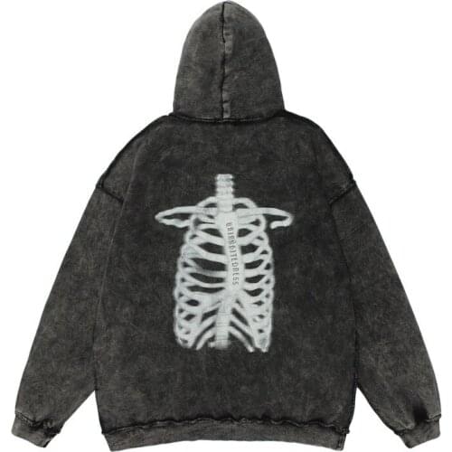 ERENEJIAN Man Hi Street Vintage Hoodie Fashion Streetwear Oversized Hip Hop Sweatshirts With Hood Retro Hoody Tops Skull Printed