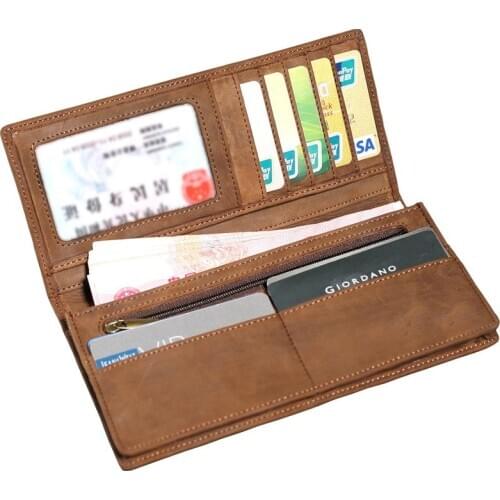 Men Wallet Leather Long Brown Retro Coin Purse Luxury Brand Casual Money Bags Multi Card Holder Handy Slim Portefeuille Homme