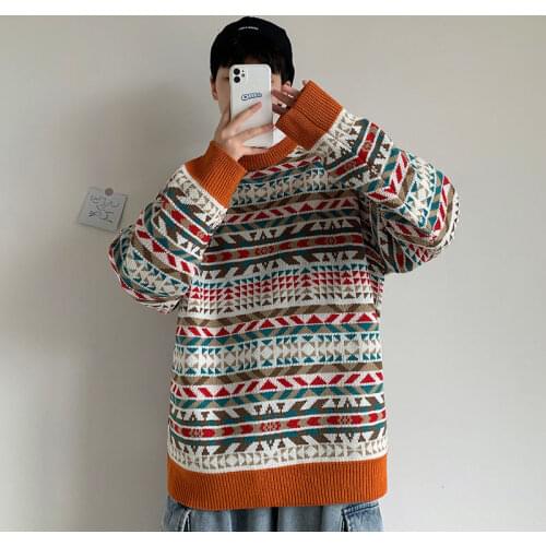 Mens Winter Warm Sweater Korean Streetwear Man Pullovers Sweater Autumn Graphic Printed Casual New Clothing