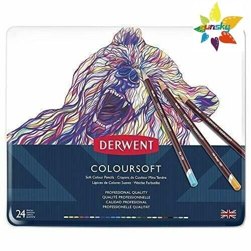 Derwent colored pencil colorsoft 24 color set 0701027,Oil-based colored pencils,8mm round shaft, 4mm core ,Tin box set