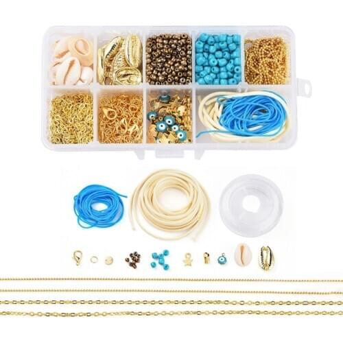 Jewelry Making Kit Ocean Theme DIY Bracelet Making with Iron Chains Alloy Pendants Glass Seed Beads Enamel Charms Nylon Thread