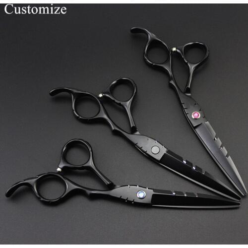 Customize professional Japan 5.5 & 6'' black hair salon scissors set cutting barber makas Thinning shears hairdressing scissors