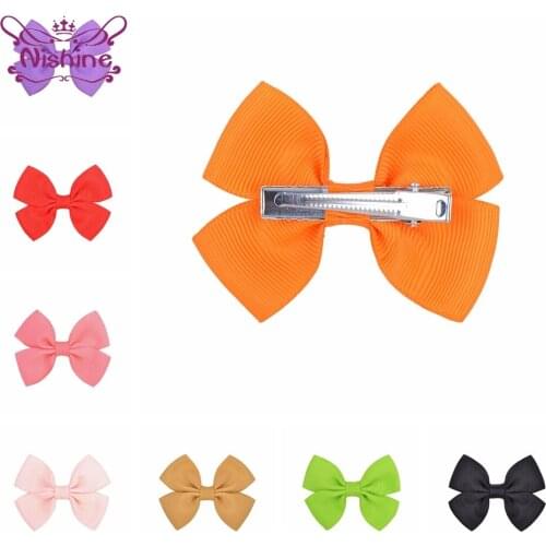 Nishine 6.6*5CM Candy Color Grosgrain Ribbon Bowknot Infant Duckbill Clip Fashion Princess Bangs Hairpins Sweet Hair Accessories