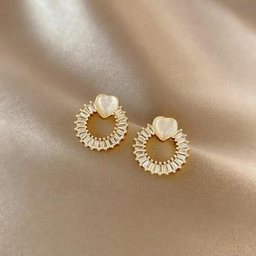 2021 New Contracted Senior Heart Shiny Crystal Drop Earrings Jewelry Fashion Geometric Circular Elegant Women Earrings Fine