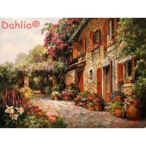 Enchanted Cottage Scenic Needlework Embroidery DIY Aida Oil painting Cross Stitch Kits Crafts 14CT Unprinted Home Decor Handmade