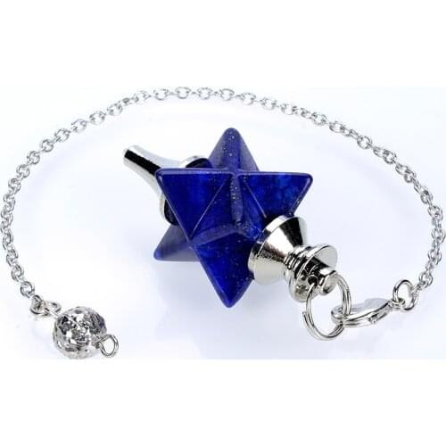 Natural Stone Merkaba Pendulums Divination Drowsing Healing Wicca Jewelry Energy Women Men Lapis Lazuli Pink Crystal Pendants