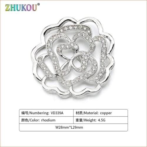 28*29mm Brass Cubic Zirconia Silver Plated Flower Charms Pendants for Diy Jewelry Findings, Model: VD339