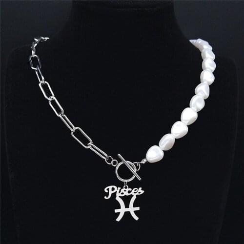 Imitation Pearls Stainless Steel Pisces Choker Necklace Women Astrology Necklace Punk Jewelry collier acier inoxydable NXS03