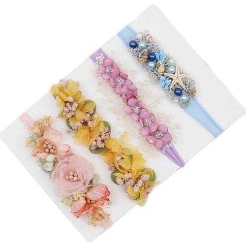 Handmade Newborn Girl Stretch Pearl Headband Multicolor Baby Girl Tiebacks Photography Props