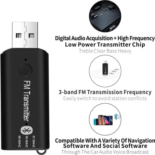 KEBIDU Bluetooth 5.0 Receiver Transmitter 3.5mm AUX Stereo Bluetooth Transmit EDR FM Handsfree for iPhone Samsung Android