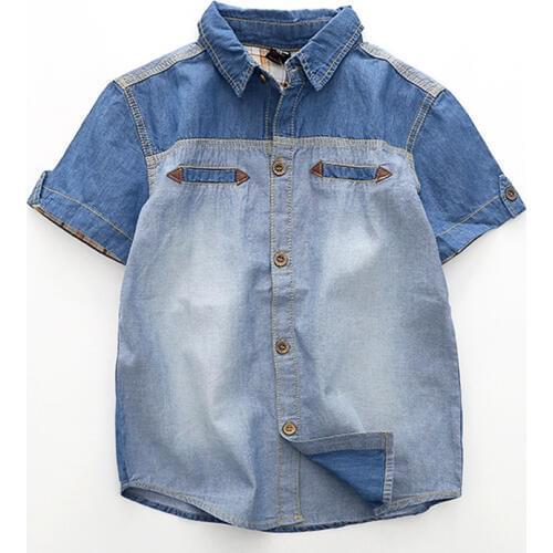 Summer Boys Denim Shirt Short Sleeve Pocket Blouses Denim Shirt For Boy Casual Kids Top Shirts Soft Childrens Shirts 3-13 Yrs