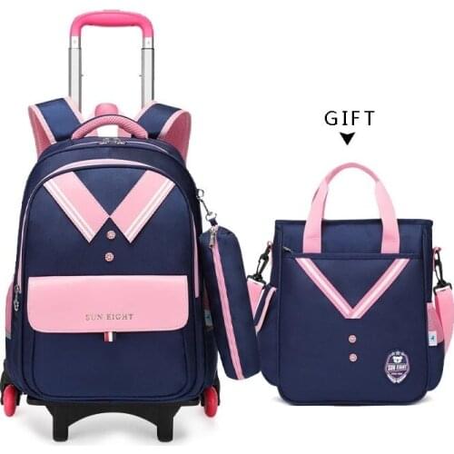 POOLOOS Kid Wheeled Bags Cart School Bag For Girls Backpack Children Trolley Mochila Mochilas