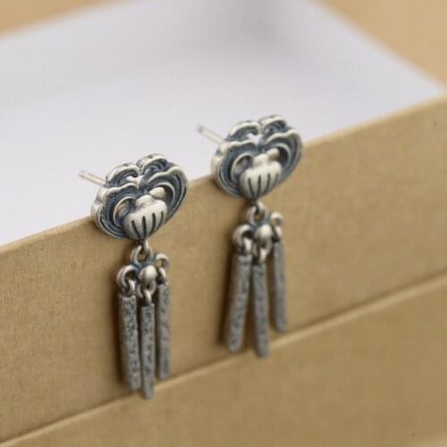 925silver antique process of dumb light of female money riches and honour flowers tassel earrings gift silver wholesale