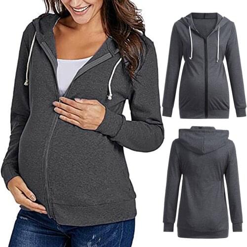 Maternity Top Pregnancy Clothes Zipper Sweatshirt Hoodie Tops For Women Pregnant Clothes Casual Shirts Maternity Coat Autumn