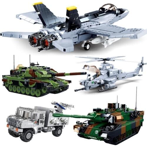 Military Series Armored vehicle anti-aircraft artillery AH-1Z Viper aircraft DIY Model Building Blocks Bricks Toys Gifts