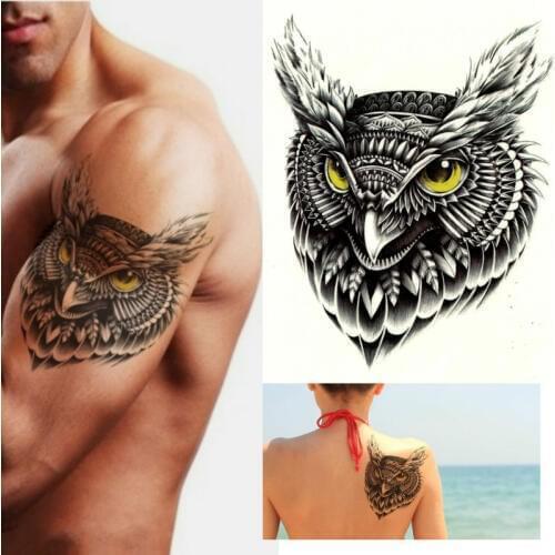 TRIBAL OWL TEMPORARY TATTOO, BIRD, BLACK, MENS, WOMENS, KIDS, TRANSFER, STICKER