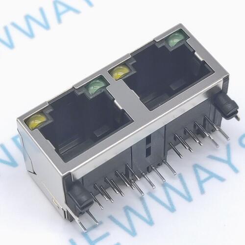 10Pcs/Lot 1*2 Network Interface Rj45 Socket With Lampfemale 56/8P8C Cable Socket Tape Screened