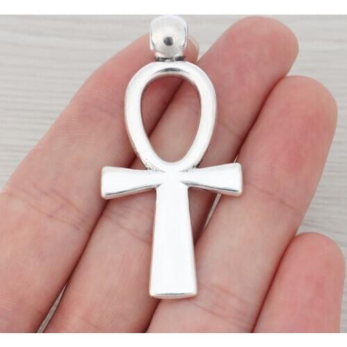 3 x Tibetan Silver Ankh Egyptian Cross Charms Pendants Double Sided for Necklace Jewelry Making Findings 57x27mm