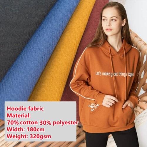 320g Soft Thick Terry Cloth Fleece Hoodie Fabric Solid Color Knitted Polyester Cotton Sweater Sewing Fabric 45X180cm/Piece