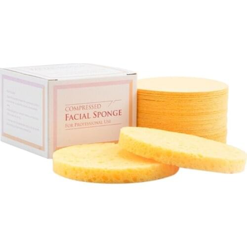 50pcs Compressed Facial Sponges Round Makeup Removal Tool Natural Wood Pulp Cosmetic Spa Sponge for Face Cleansing