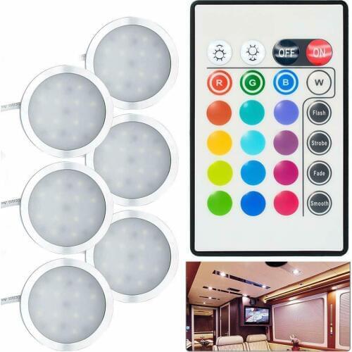 6pcs DC12V LED Under Cabinet RGB Light Recessed Kitchen Cupboard Showcase with Remote Camper Van Caravan Motorhome