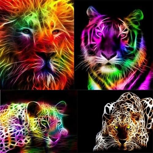 Diamond painting fire Leopard Lightning Leopard Animal DIY Diamond Embroidery Corss Stitch Color LeopaRhinestone Mosaic Painting